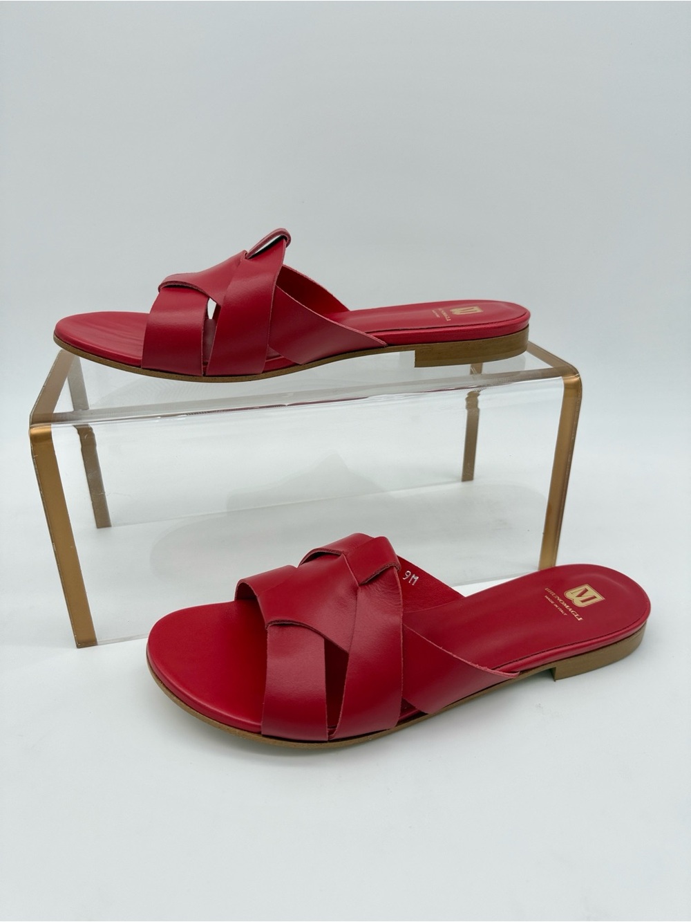 Bruno Magli Andria Woven Slide Sandal Ruby Leather Red Size 9
